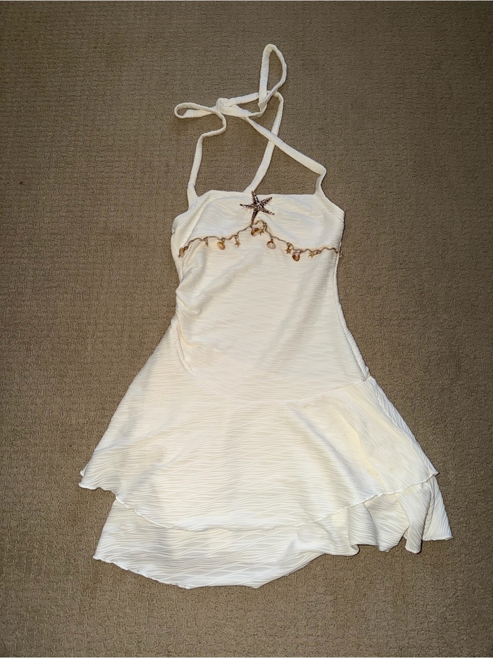 Ivory Halter Ruffle Dress with Seashell Embellishment